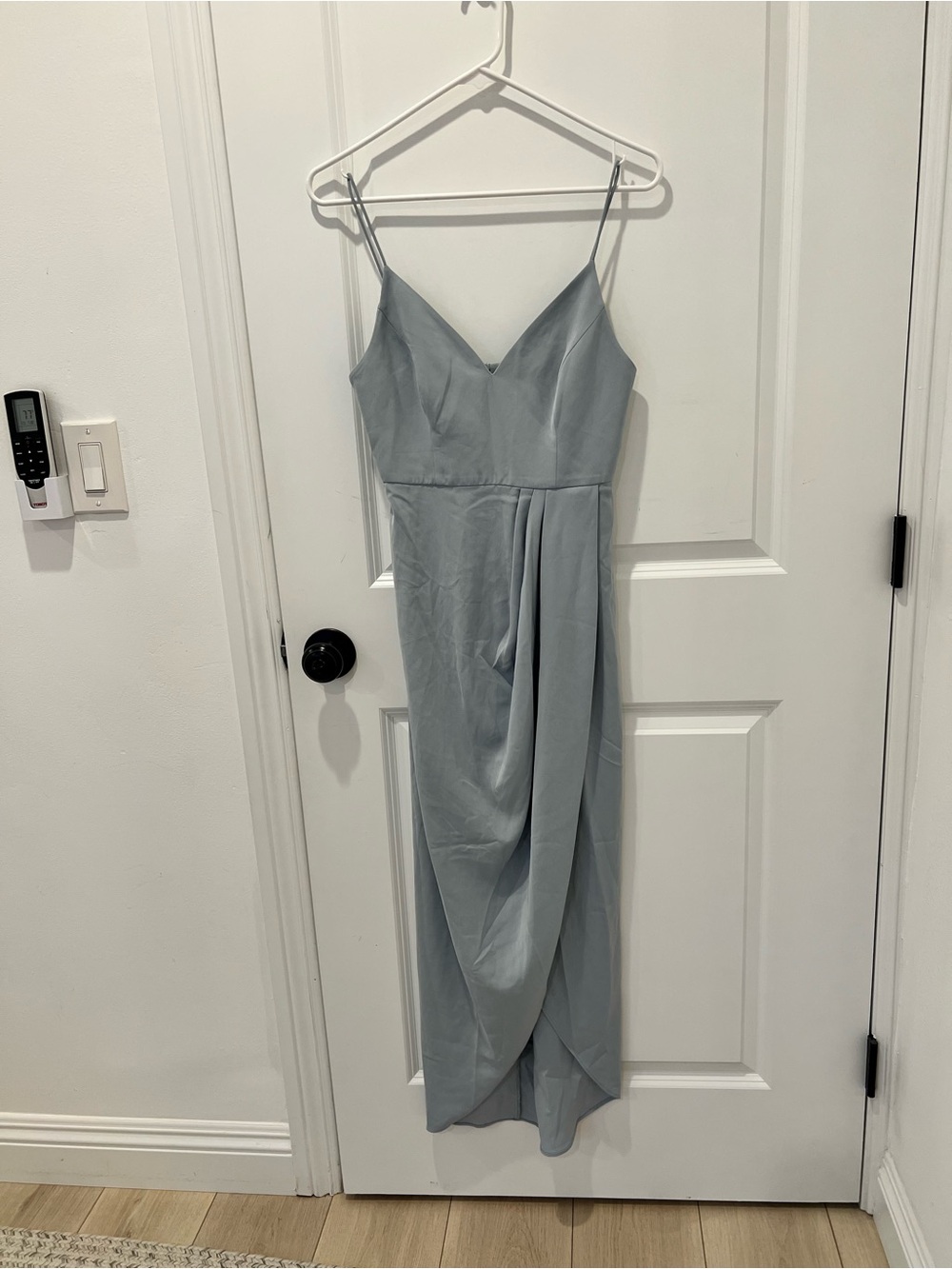 Shona Joy Draped Dusty Blue Evening Dress